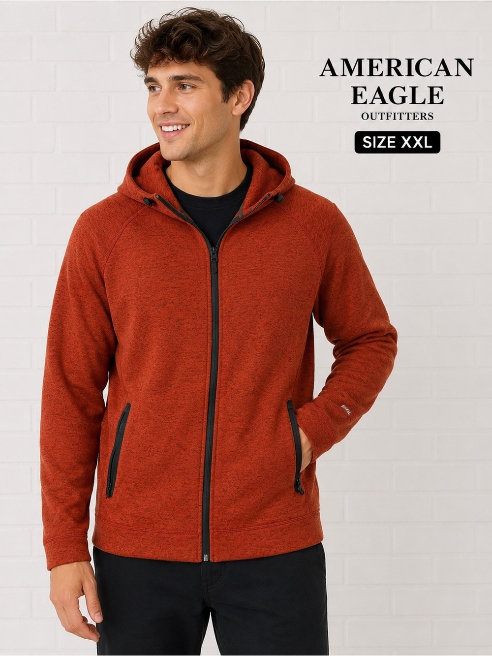 American Eagle Active Flex Full Zip Hoodie Jacket XXL Orange Rust